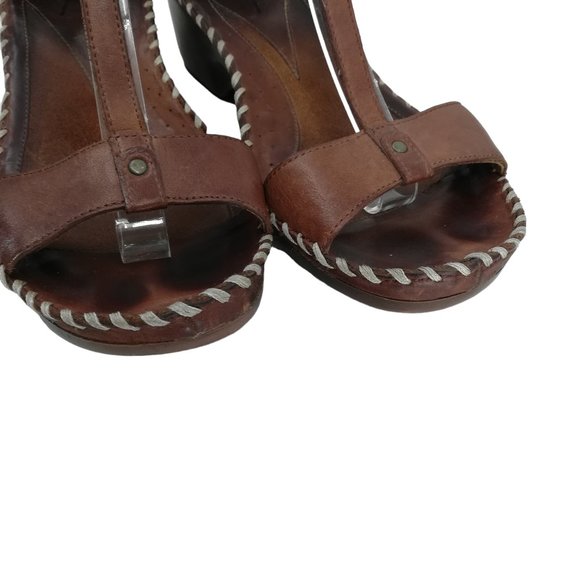 Ariat Shalimar Leather Open Toe Wedge T-Strap Sandals Size 10 Brown Stud Comfort - Picture 6 of 16